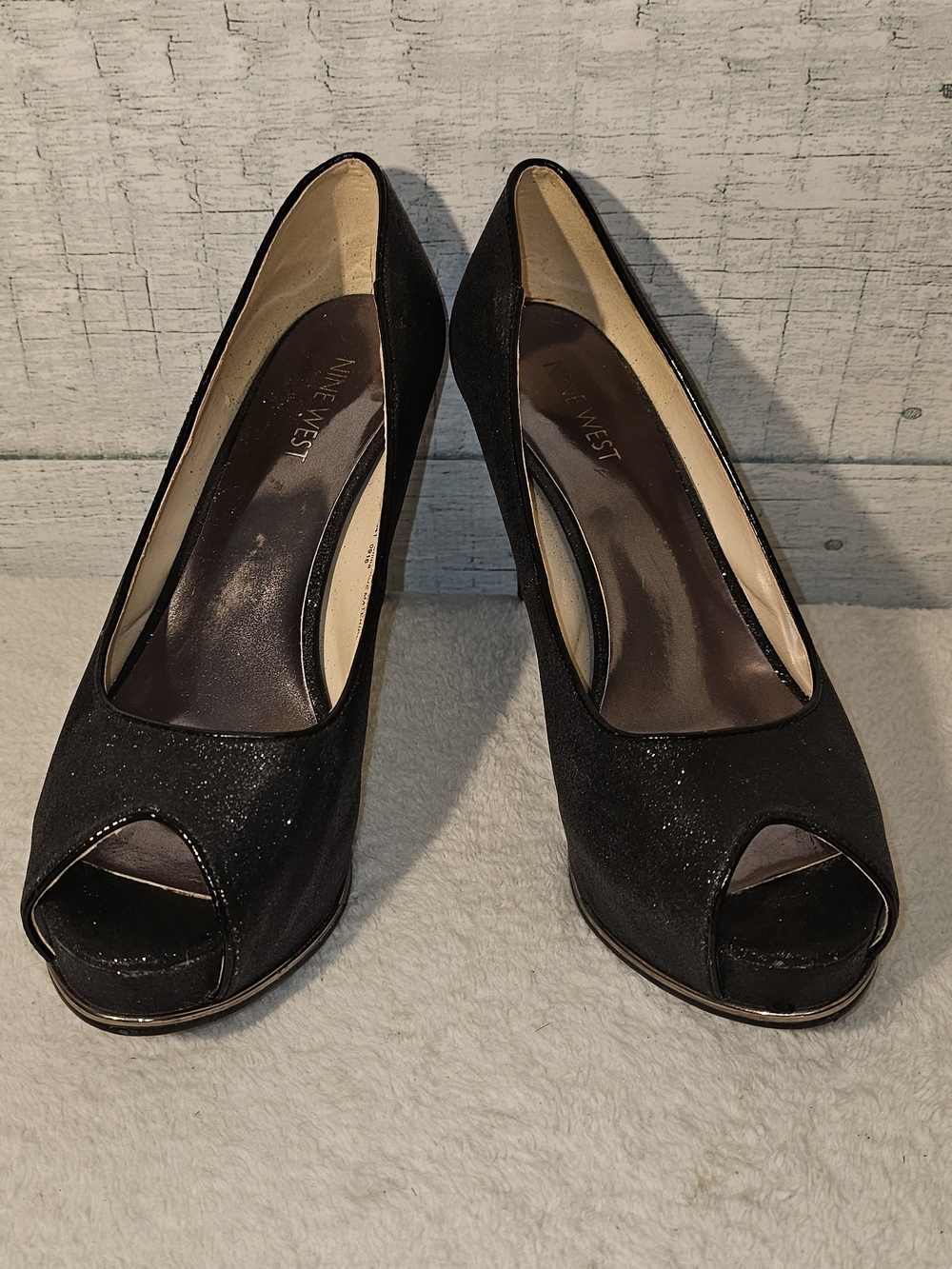Nine West Black Peep-Toe Platform Pumps
